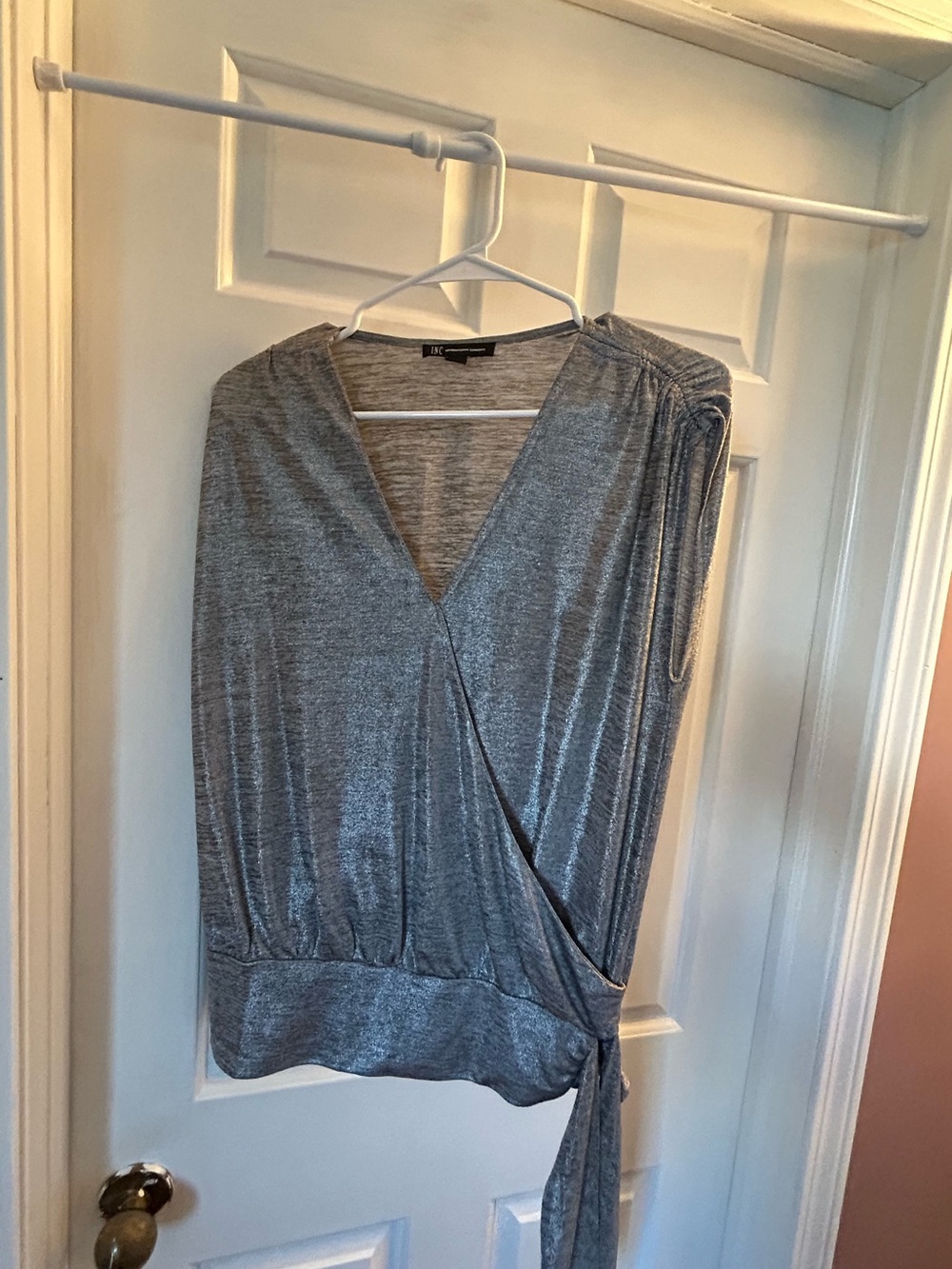 INC International Concepts Silver Wrap-Front Blouse